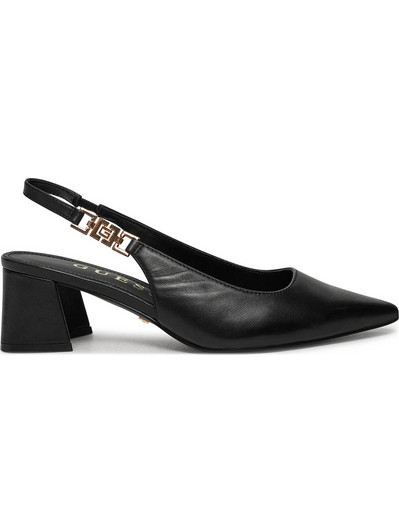 Guess Zabela Γόβες Slingback Δερμάτινες με Χοντρό Χαμηλό Τακούνι Μαύρες FLPZA3LEA05