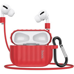 Hoco WB20 Fenix Σετ Θήκη Σιλικόνης με Γάντζο για Apple AirPods Pro 1 Κόκκινη