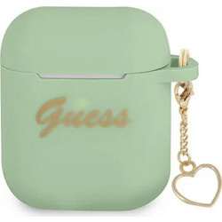Guess Charm Heart Collection Θήκη Σιλικόνης για Apple AirPods 1 / 2 Πράσινη