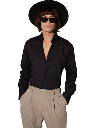 Stefan Ανδρικό Πουκάμισο Βαμβακερό Μακρυμάνικο Slim Fit Μαύρο 9029-SS24