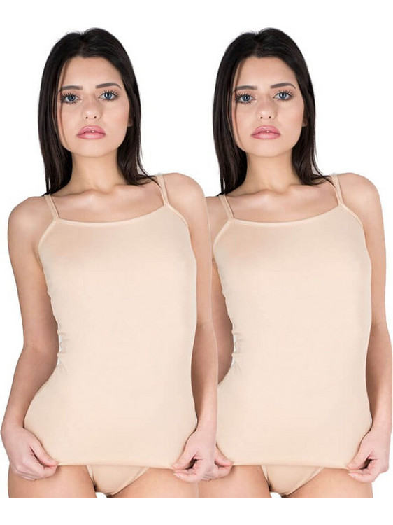 AA underwear Βαμβακερά Γυναικεία Φανελάκια με Τιράντα Σετ 2Pack Μπεζ 10-2BG