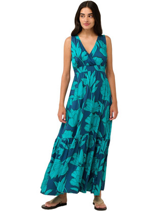 Vamp Maxi Καλοκαιρινό Καθημερινό Φόρεμα Floral Κρουαζέ Μεταξωτό Μπλε 22413