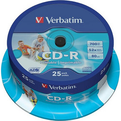 Verbatim 43439 Εγγράψιμα CD-R 52x Printable 700MB Cake Box 25τμχ