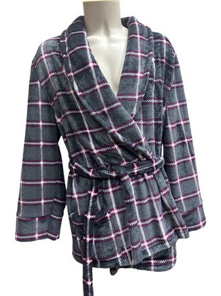 Koyote Χειμωνιάτικη Ανδρική Ρόμπα Fleece Καρό Γκρι KG1317