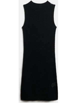 Superdry Midi Καλοκαιρινό Καθημερινό Φόρεμα Πλεκτό Μαύρο W8011870A