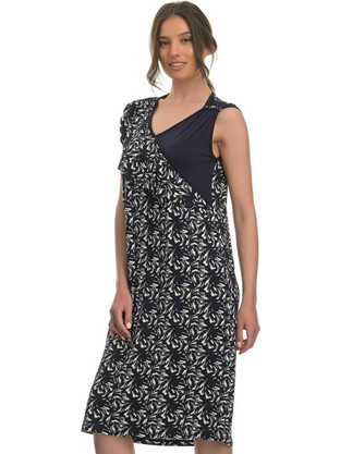 PNN Nightwear Midi Καλοκαιρινό Καθημερινό Φόρεμα Μεταξωτό Navy Μπλε 0213-0023