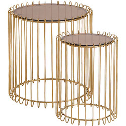 PoliHome Temporal Lite Τραπεζάκια Ζιγκόν Σαλονιού Στρογγυλά Γυάλινο με Μεταλλική Βάση 2τμχ Φ45xΥ46cm LITE-XRUSO