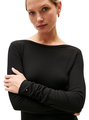 Tommy Hilfiger Midi Καθημερινό Φόρεμα Ριπ Μαύρο WW0WW47066-BDS
