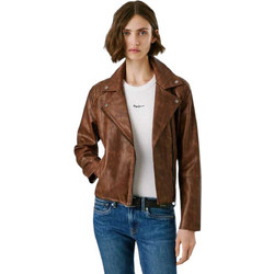 Pepe Jeans Stacy Γυναικείο Μπουφάν Δερματίνη Κοντό Σοκολατί PL4024355-899
