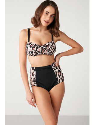 Kom Bikini Set Ψηλόμεσο Animal Print Μαύρο Καφέ 1M13MBKY231.030