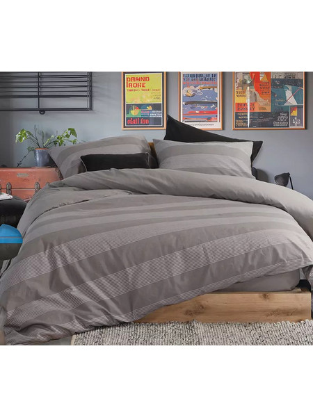 Nef-Nef Σετ Σεντόνια King Size Βαμβακερά με Λάστιχο 180x200+35 Casual Stripe Dark Grey