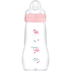 MAM Feel Good Γυάλινο Μπιμπερό με Θηλή Σιλικόνης 0-6m Pink 260ml