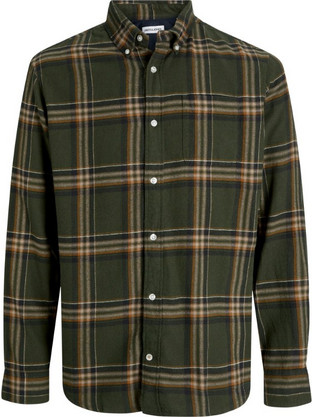 Jack & Jones Ανδρικό Πουκάμισο Βαμβακερό Καρό Μακρυμάνικο Κανονική Γραμμή Overshirt Χακί 12278406