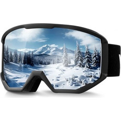 Vevor HXJYKHSBDCXJCK3TG001V0 Μάσκα Σκι & Snowboard Ενηλίκων Μαύρη με Φακό Καθρέπτη Aσημί