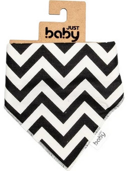 Just Baby Zig Zag Αδιάβροχη Σαλιάρα Μπαντάνα Υφασμάτινη με Κουμπί Λευκή Μαύρη