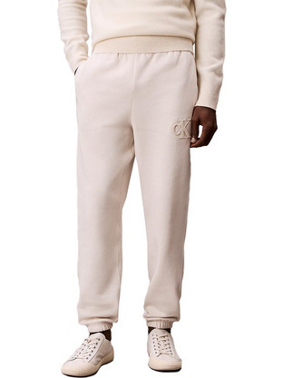 Calvin Klein Ανδρικό Παντελόνι Φόρμας Fleece με Λάστιχο Εκρού LV04RD252G-67U
