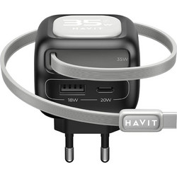 Havit UC251 Φορτιστής με Καλώδιο USB-C με Θύρα USB-A & Θύρα USB-C 35W Power Delivery