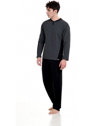 Zen Intimates Χειμωνιάτικες Ανδρικές Πιτζάμες Βαμβακερές με Κουμπιά Ανθρακί 33390