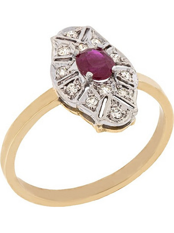Million Diamonds Γυναικείο Δαχτυλίδι Ροζέτα από Xρυσό & Ασήμι 14K με Διαμάντι & Ρουμπίνι ANT08224