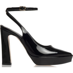 Sante Γόβες Slingback Λουστρίνι με Χοντρό Ψηλό Τακούνι & Φιάπα Μαύρες 25-677-01