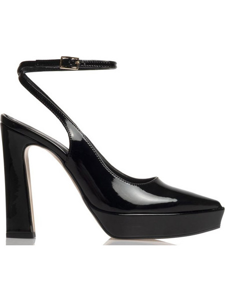 Sante Γόβες Slingback Λουστρίνι με Χοντρό Ψηλό Τακούνι & Φιάπα Μαύρες 25-677-01