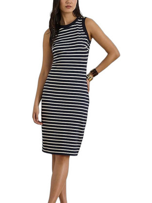 Lauren Ralph Lauren Midi Καλοκαιρινό Καθημερινό Φόρεμα Μεταξωτό Λευκό Μαύρο 200P09091001-400
