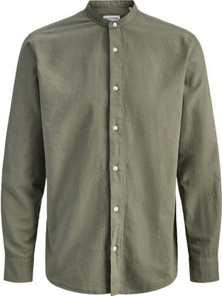 Jack & Jones Ανδρικό Πουκάμισο Βαμβακερό Μακρυμάνικο Κανονική Γραμμή με Mao Γιακά Χακί 12288601