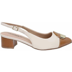 Piccadilly Γόβες Slingback Δερμάτινες με Χοντρό Χαμηλό Τακούνι Λευκές Καφέ 739091-1