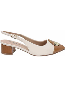 Piccadilly Γόβες Slingback Δερμάτινες με Χοντρό Χαμηλό Τακούνι Λευκές Καφέ 739091-1