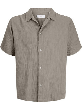 Jack & Jones Ανδρικό Πουκάμισο Βαμβακερό Κοντομάνικο Κανονική Γραμμή Γκρι 12291812