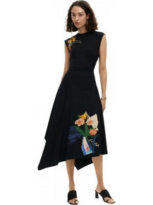 Desigual Midi Καλοκαιρινό Βραδινό Φόρεμα Floral Μαύρο 26SWVK50-2000