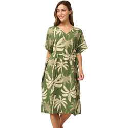 Vamp Midi Καλοκαιρινό Καθημερινό Φόρεμα Floral Μεταξωτό Χακί 24447