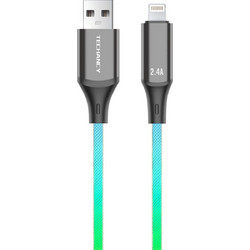 Techancy TB1781 Braided LED USB-A to Lightning Cable 1m Green Blue