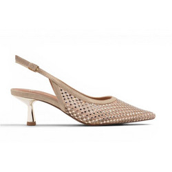 Exe Γόβες Slingback Δερμάτινες με Λεπτό Χαμηλό Τακούνι & Στρας Χρυσές W47000223-Z36