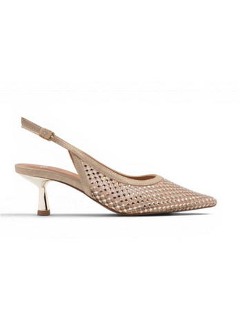 Exe Γόβες Slingback Δερμάτινες με Λεπτό Χαμηλό Τακούνι & Στρας Χρυσές W47000223-Z36