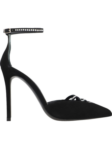 Haralas Γόβες Suede με Τακούνι Στιλέτο με Λουράκι & Στρας Μαύρες 9049