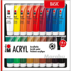 Marabu Basic Σετ Ακρυλικά Χρώματα Ζωγραφικής 36ml 18τμχ
