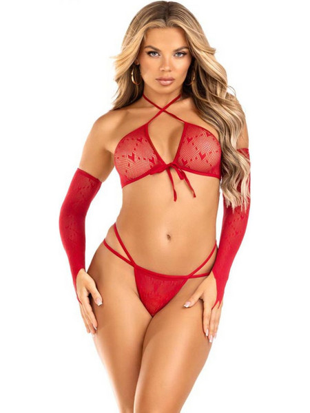Leg Avenue Σετ Sexy Εσώρουχα See Through Κόκκινα 714718569789