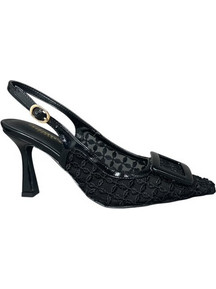 Adam's Γόβες Slingback Δερμάτινες με Λεπτό Ψηλό Τακούνι Μαύρες 848-26005