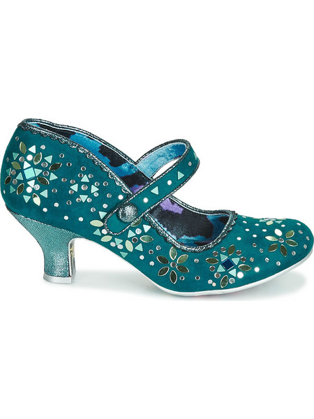 Irregular Choice Γόβες Δερμάτινες με Λεπτό Χαμηλό Τακούνι Μπαρέτα & Στρας Πράσινες 4136-69-A