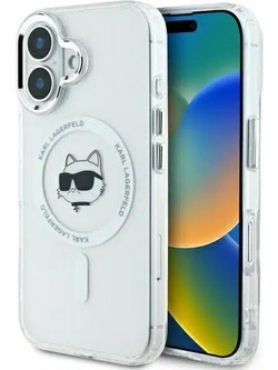 Karl Lagerfeld Hard Iml Metal Choupette Head MagSafe Back Cover White (iPhone 16 Plus)