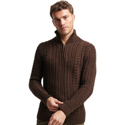 Superdry Ανδρική Πλεκτή Μπλούζα με Φερμουάρ Καφέ M6110527A-1GQ
