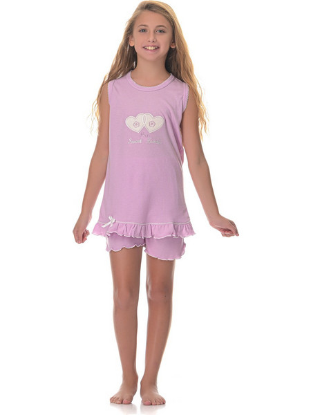 PNN Nightwear Παιδική Πιτζάμα Βαμβακερή Καλοκαιρινή Λιλά 0241-0320