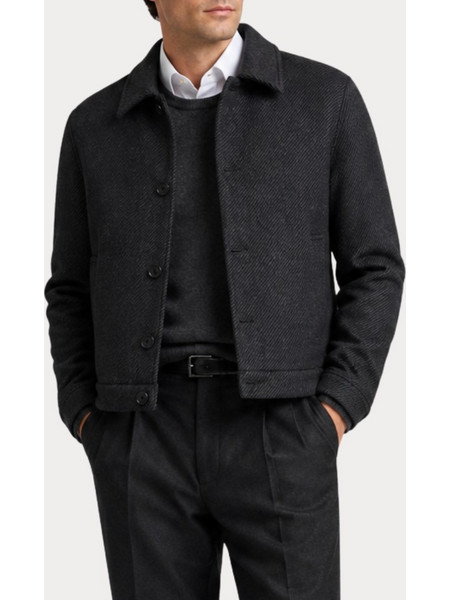 Jack & Jones Ανδρικό Παλτό Ψαροκόκκαλο με Επένδυση Ανθρακί 12286251