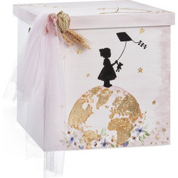 Parisis Κουτί Βάπτισης Hello World Hello Little GirlB για Κορίτσι Ξύλινο Ροζ ΖΚ968