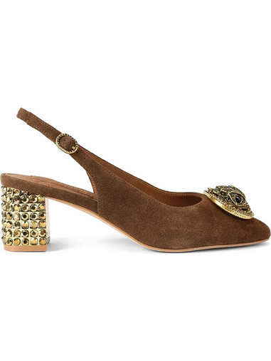 Kurt Geiger Γόβες Suede Slingback με Χοντρό Χαμηλό Τακούνι & Στρας Σοκολατί 3415030209-30