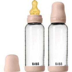 BIBS Σετ Γυάλινα Μπιμπερό με Θηλή Καουτσούκ 0+ Μηνών Blush 240ml