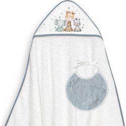 Interbaby Jirafa Elefante Σετ Βρεφικό Μπουρνούζι Κάπα Λευκό Μπλε 100x100cm 2τμχ