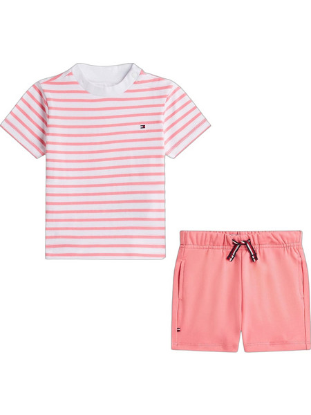 Tommy Hilfiger Βρεφικό Σετ για Αγόρι Καλοκαιρινό Ροζ Λευκό KN0KN02379-TIE
