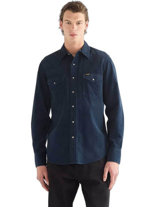 Wrangler Ανδρικό Πουκάμισο Κοτλέ Μακρυμάνικο Κανονική Γραμμή Overshirt Μπλε 112386903